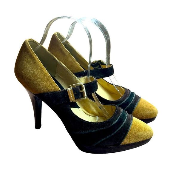 Michael Kors Suede Camel/Brown Buckled Heels - Picture 3 of 12